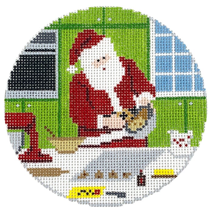 Sporty Santa   Baking Santa Painted Canvas The Salty Stitcher 
