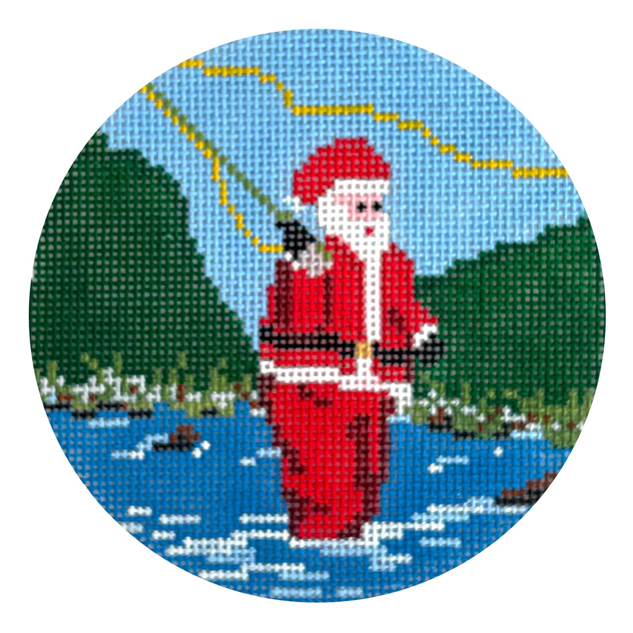 Sporty Santa   Fly Fishing Painted Canvas Ann Kaye Studio  - 1