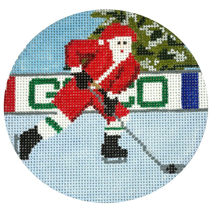 Sporty Santa   Ice Hockey Painted Canvas Ann Kaye Studio 
