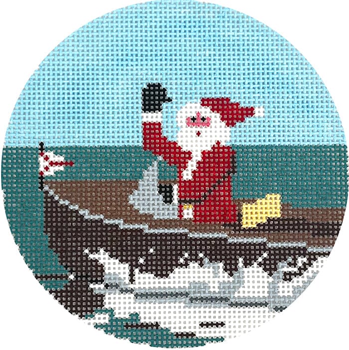 Sporty Santa Ornament - Boating Santa Painted Canvas Ann Kaye Studio 