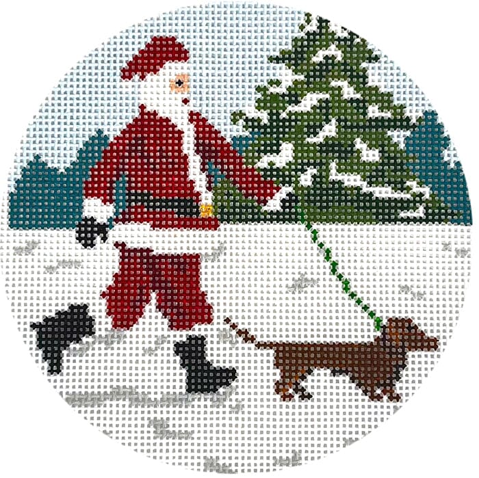 Sporty Santa Ornament   Dog Walking Santa Dachshund Painted Canvas Ann Kaye Studio  - 1