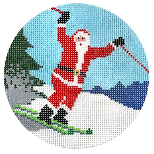 Sporty Santa Ornament - Skier Santa Painted Canvas Ann Kaye Studio 