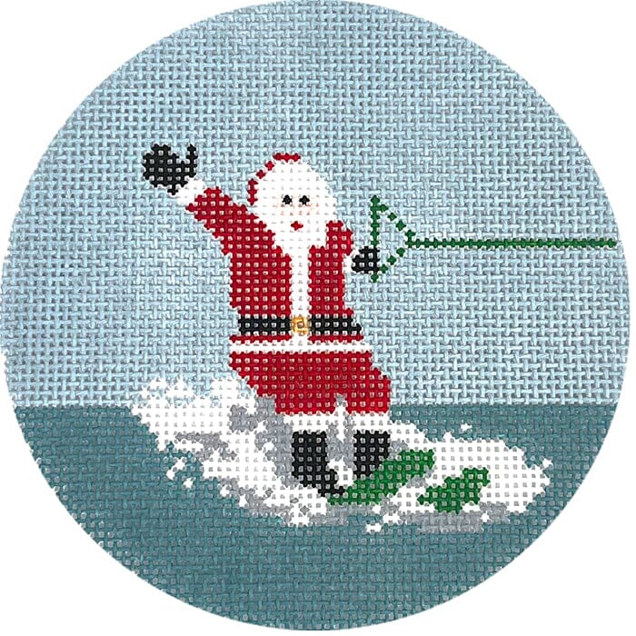 Sporty Santa Ornament - Waterskiing Santa Painted Canvas Ann Kaye Studio 