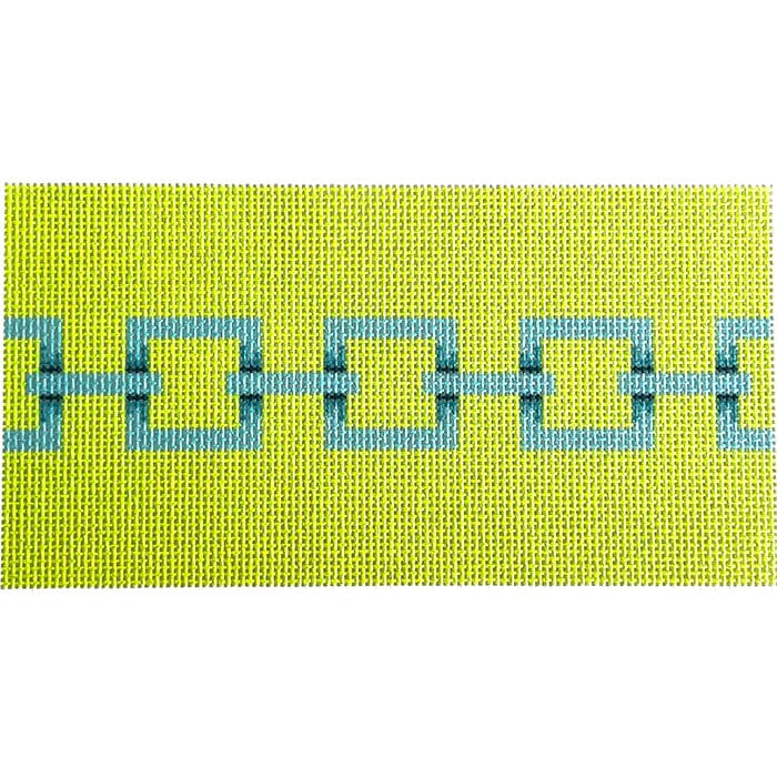 Square Link Insert - Aqua/Lime Printed Canvas Two Sisters Needlepoint 