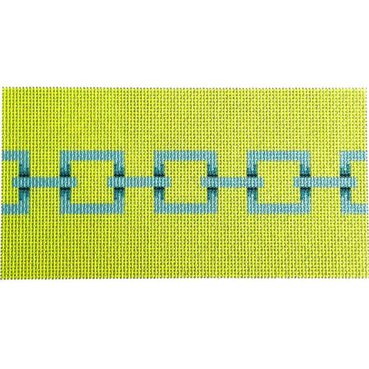 Square Link Insert - Aqua/Lime Printed Canvas Two Sisters Needlepoint 