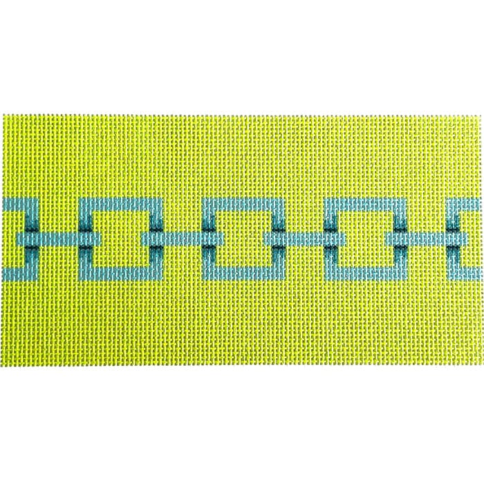 Square Link Insert   Aqua/Lime Printed Canvas Two Sisters Needlepoint 
