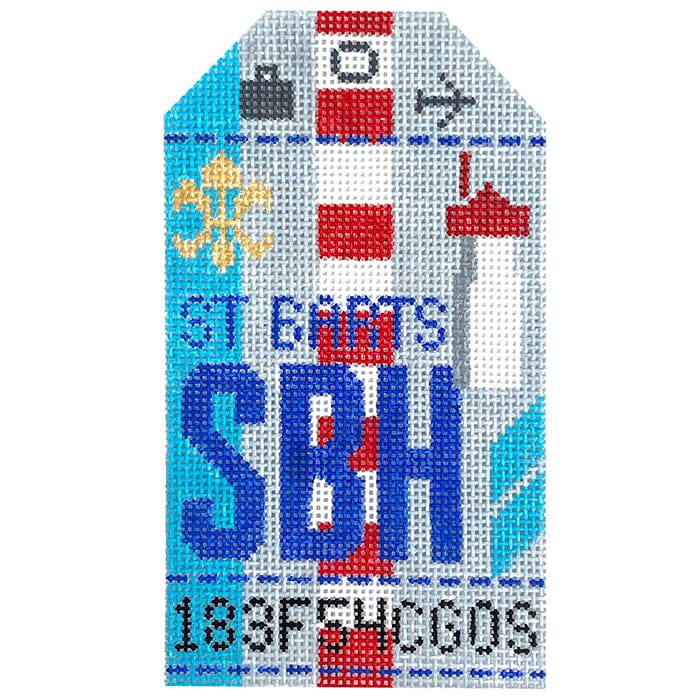St Barts SBH Retro Travel Tag Painted Canvas Hedgehog Needlepoint 
