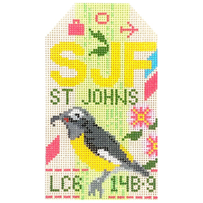 St Johns SJF Retro Travel Tag Painted Canvas Hedgehog Needlepoint 
