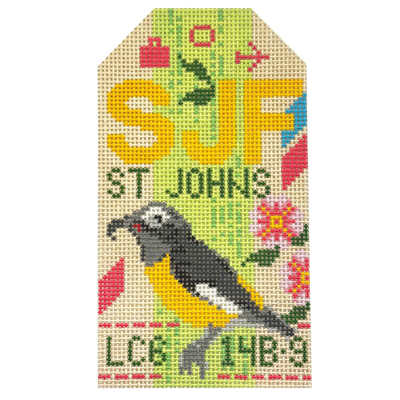 St Johns SJF Retro Travel Tag Painted Canvas Hedgehog Needlepoint 
