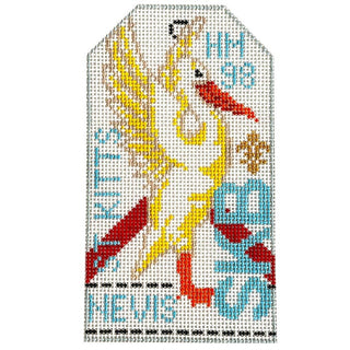 St. Kitts & Nevis SKB Retro Travel Tag Painted Canvas Hedgehog Needlepoint 

