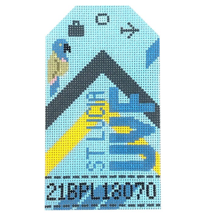 St Lucia UVF Retro Travel Tag Painted Canvas Hedgehog Needlepoint 
