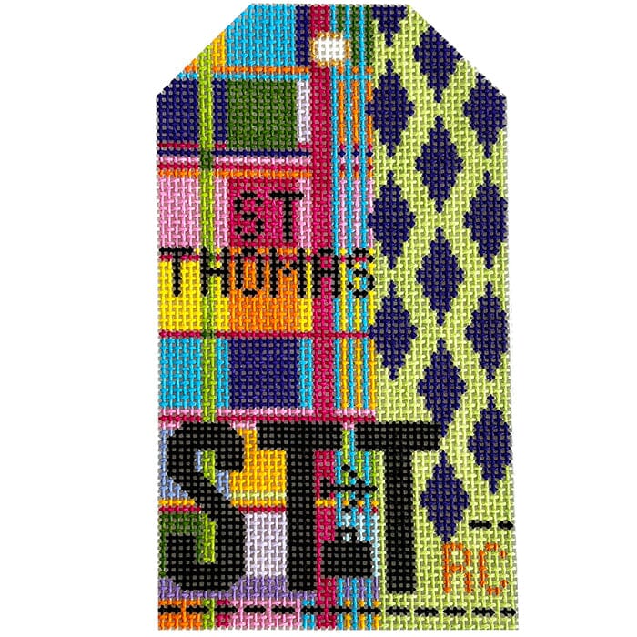 St. Thomas STT Retro Travel Tag Painted Canvas Hedgehog Needlepoint 
