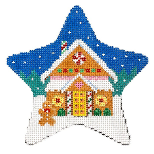 Star Gingerbread House Painted Canvas Susan Roberts Needlepoint Designs Inc. 