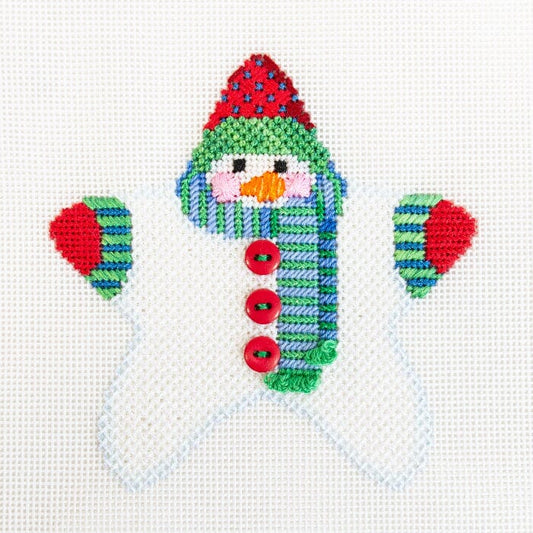 Star Shaped Snowman Blue/Green Scarf with Stitch Guide Printed Canvas Two Sisters Needlepoint 