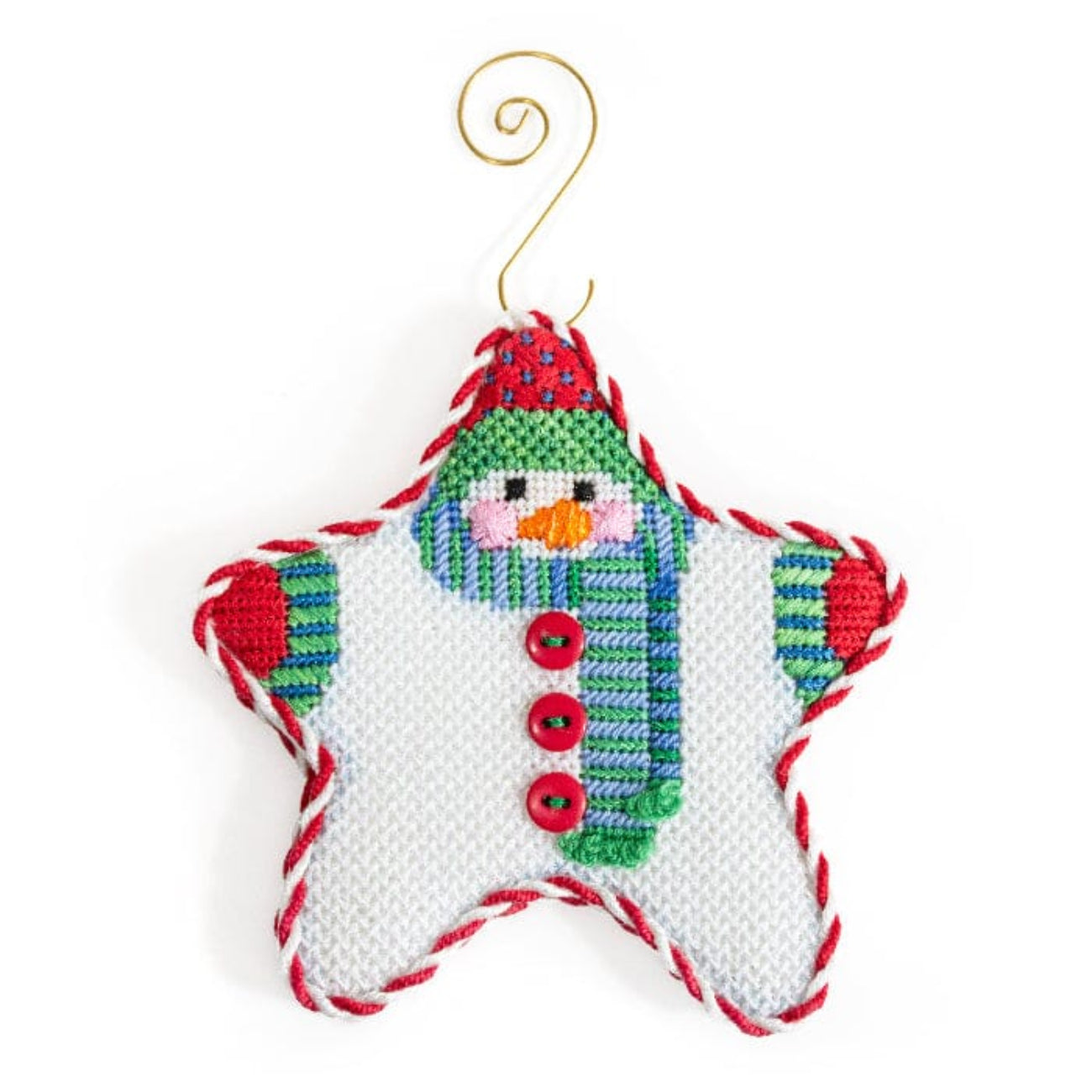 Star Shaped Snowman Blue/Green Scarf with Stitch Guide Printed Canvas Two Sisters Needlepoint 
