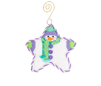 Star Shaped Snowman Lime & Turquoise Chevron Scarf Printed Canvas Two Sisters Needlepoint 