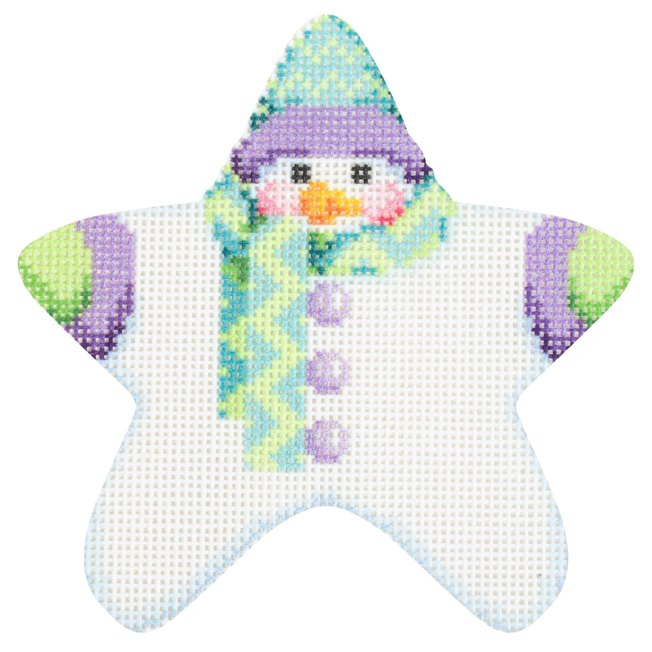 Star Shaped Snowman Lime & Turquoise Chevron Scarf Printed Canvas Two Sisters Needlepoint 
