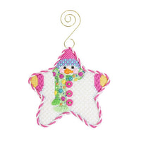 Star Shaped Snowman Multi Dot Scarf with Stitch Guide Printed Canvas Two Sisters Needlepoint 