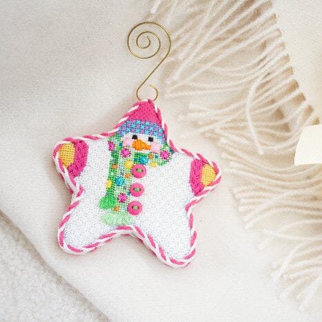 Star Shaped Snowman Multi Dot Scarf with Stitch Guide Printed Canvas Two Sisters Needlepoint 
