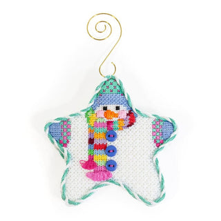 Star Shaped Snowman Multi Striped Scarf with Stitch Guide Printed Canvas Two Sisters Needlepoint 
