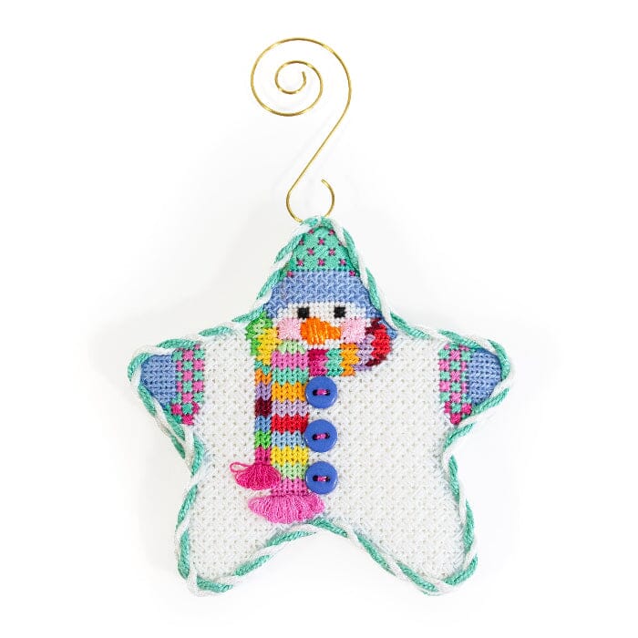Star Shaped Snowman Multi Striped Scarf with Stitch Guide Printed Canvas Two Sisters Needlepoint 
