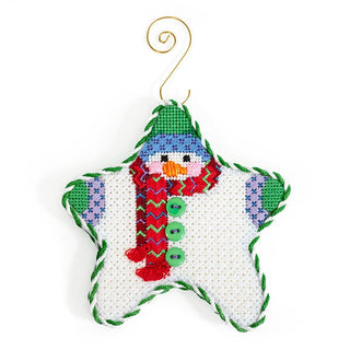 Star Shaped Snowman Red Chevron Scarf with Stitch Guide Printed Canvas Two Sisters Needlepoint 
