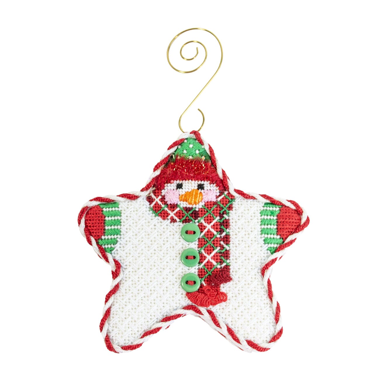 Star Shaped Snowman Red Diagonal Plaid Scarf with Stitch Guide Printed Canvas Two Sisters Needlepoint 
