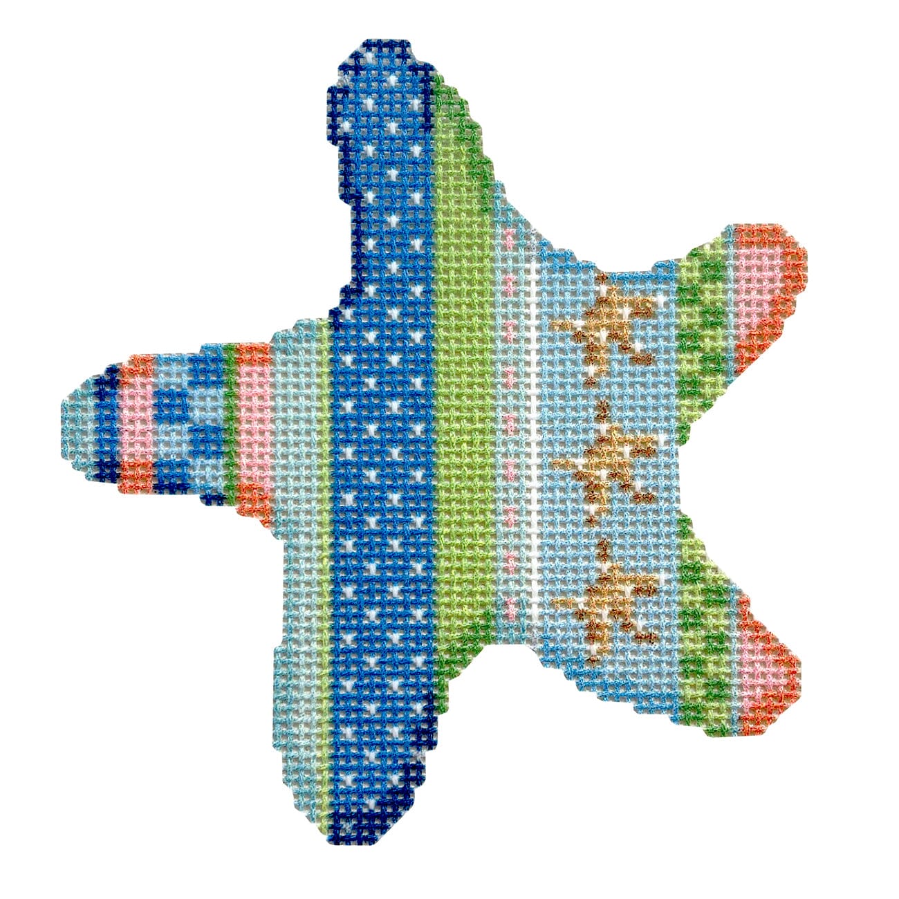 Starfish/Beach Stripe Starfish Printed Canvas Two Sisters Needlepoint  - 1