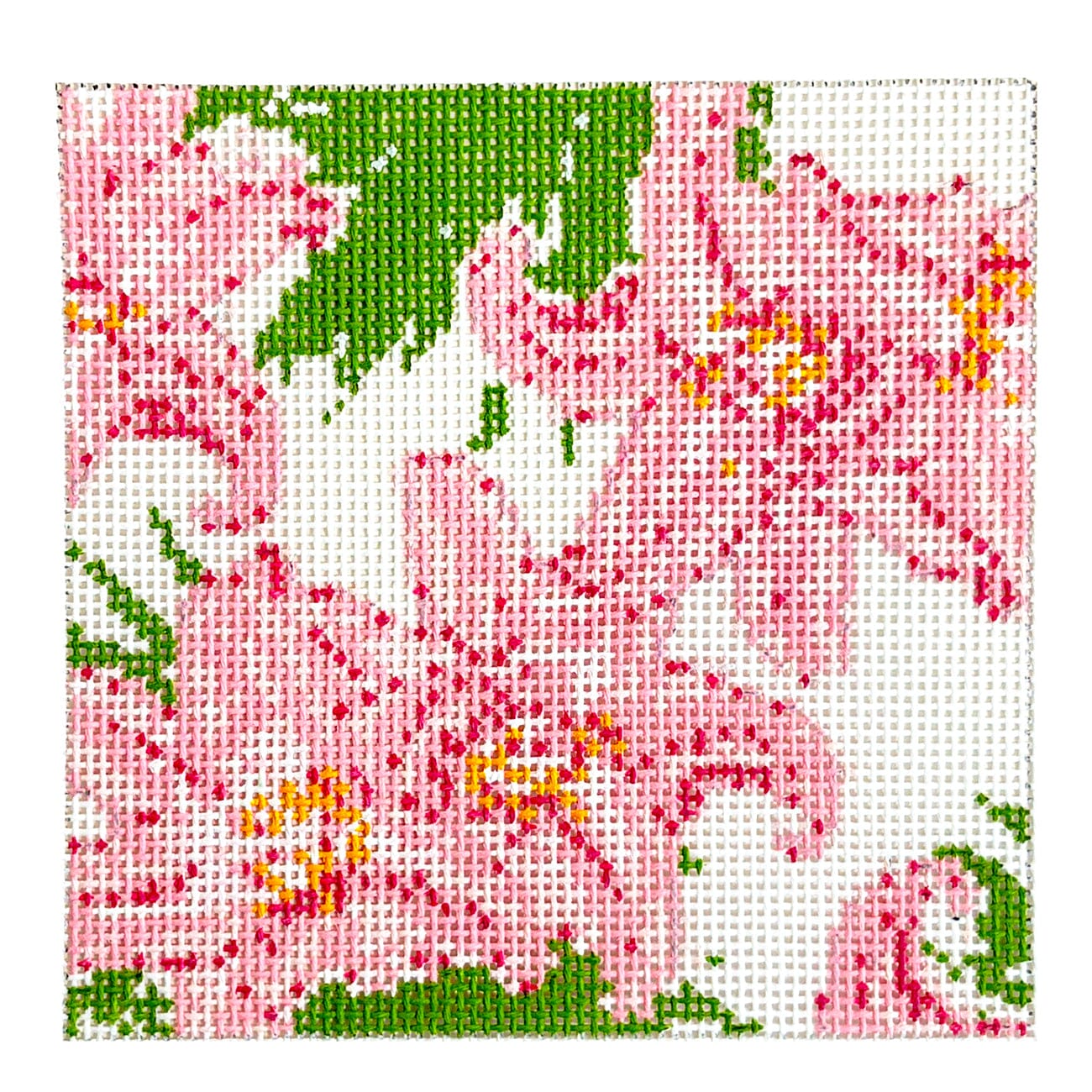 Stargazer Lilies Coaster Painted Canvas Blue Waters Needlepoint  - 1