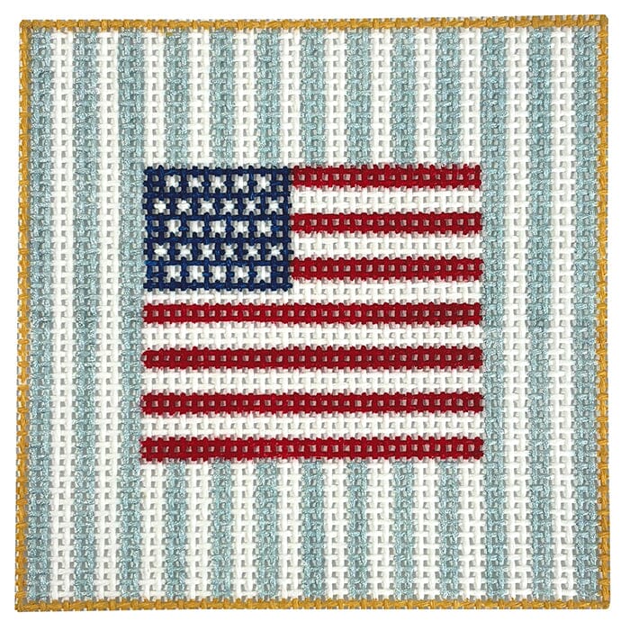 Stars and Stripes 4x4 Printed Canvas SLS Needlepoint 

