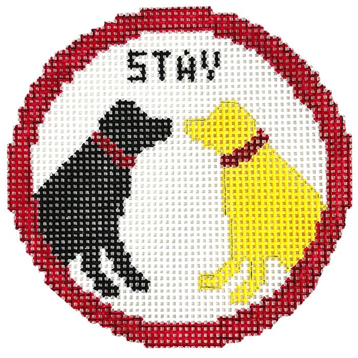 STAY Round - Black & Yellow Lab Painted Canvas CBK Needlepoint Collections 