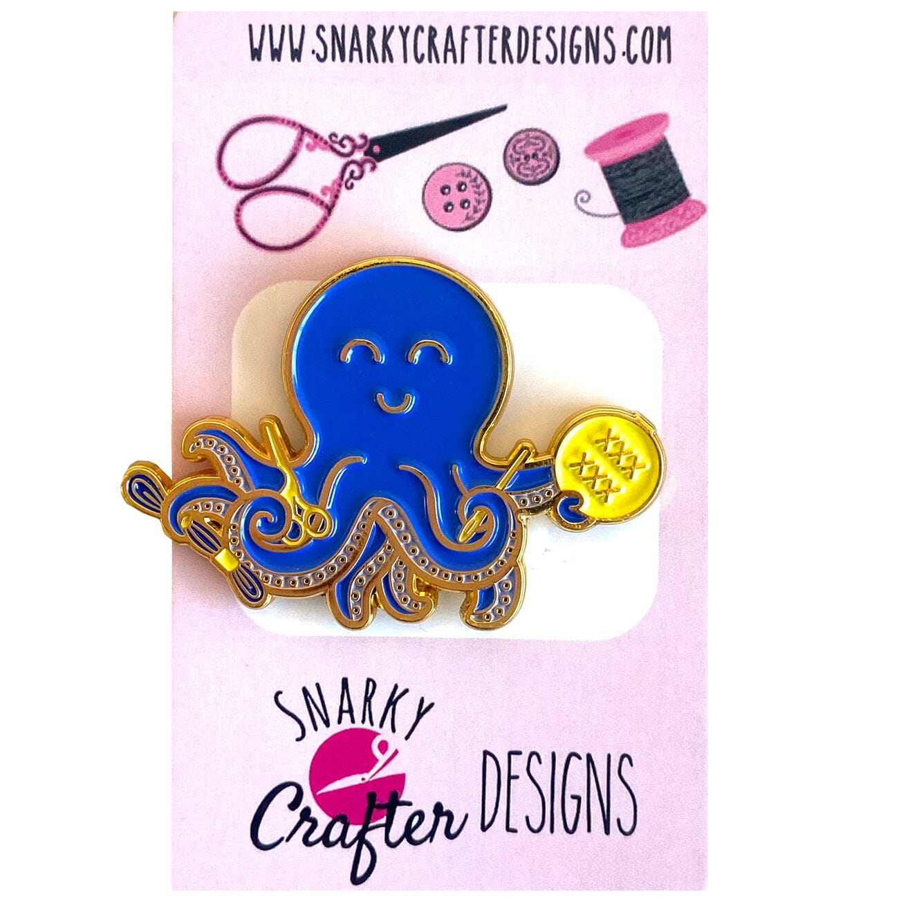 Stitching Octopus BLUE Needleminder Accessories Snarky Crafter Designs 
