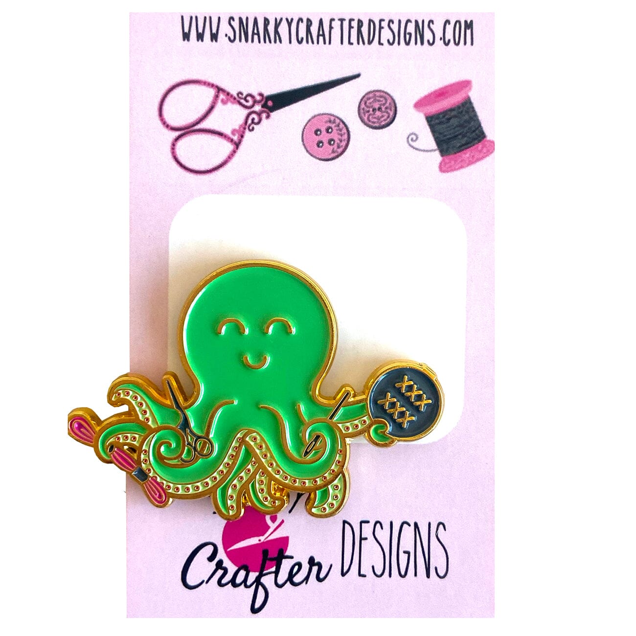 Stitching Octopus GREEN Needleminder Accessories Snarky Crafter Designs 
