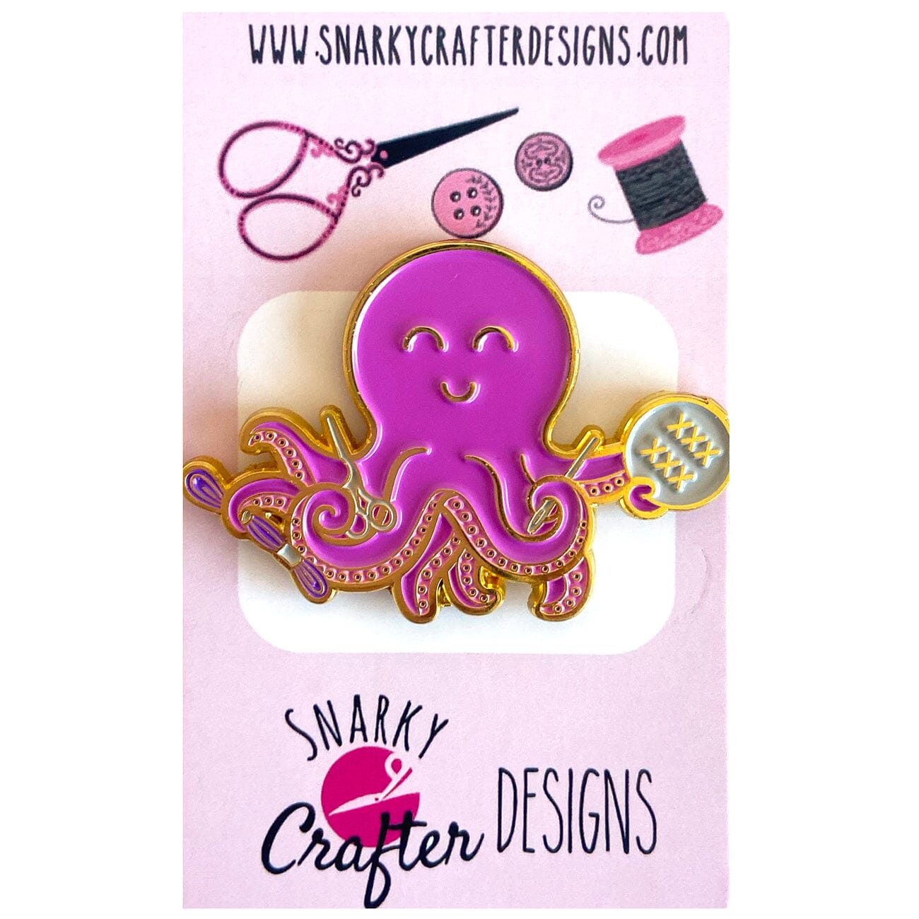 Stitching Octopus PINK Needleminder Accessories Snarky Crafter Designs 
