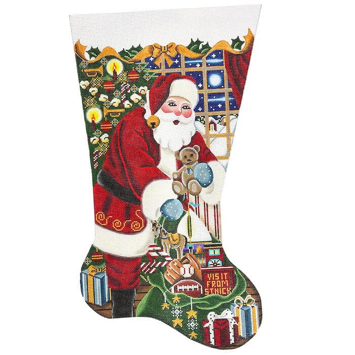 Stocking: Boys Christmas TTR on 13 Painted Canvas Rebecca Wood Designs  - 1