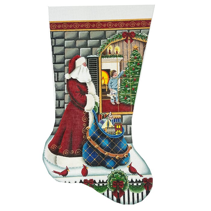 Stocking: Christmas Eve Magic, Boy TTR on 18 Painted Canvas Rebecca Wood Designs 