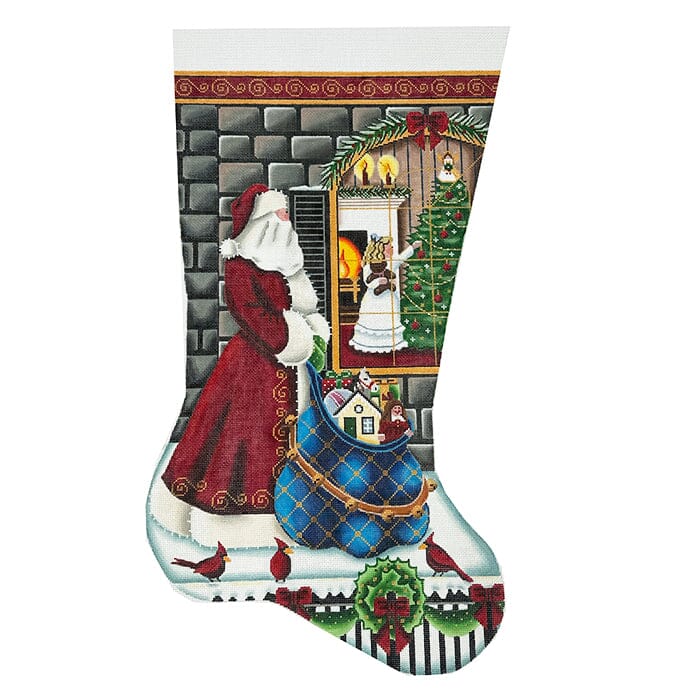 Stocking: Christmas Eve Magic, Girl TTR on 18 Painted Canvas Rebecca Wood Designs  - 1