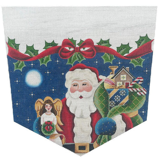 Stocking Cuff: Angel Topper Santa on 13 Painted Canvas Rebecca Wood Designs 