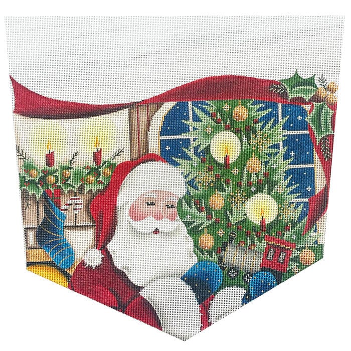 Stocking Cuff: Santa Presents, Boy on 13 Painted Canvas Rebecca Wood Designs 