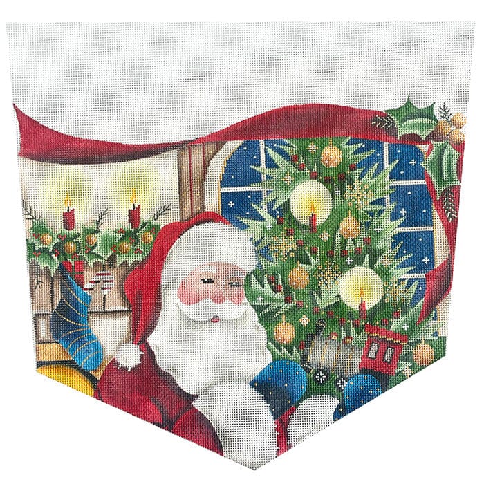 Stocking Cuff: Santa Presents, Boy on 18 Painted Canvas Rebecca Wood Designs 
