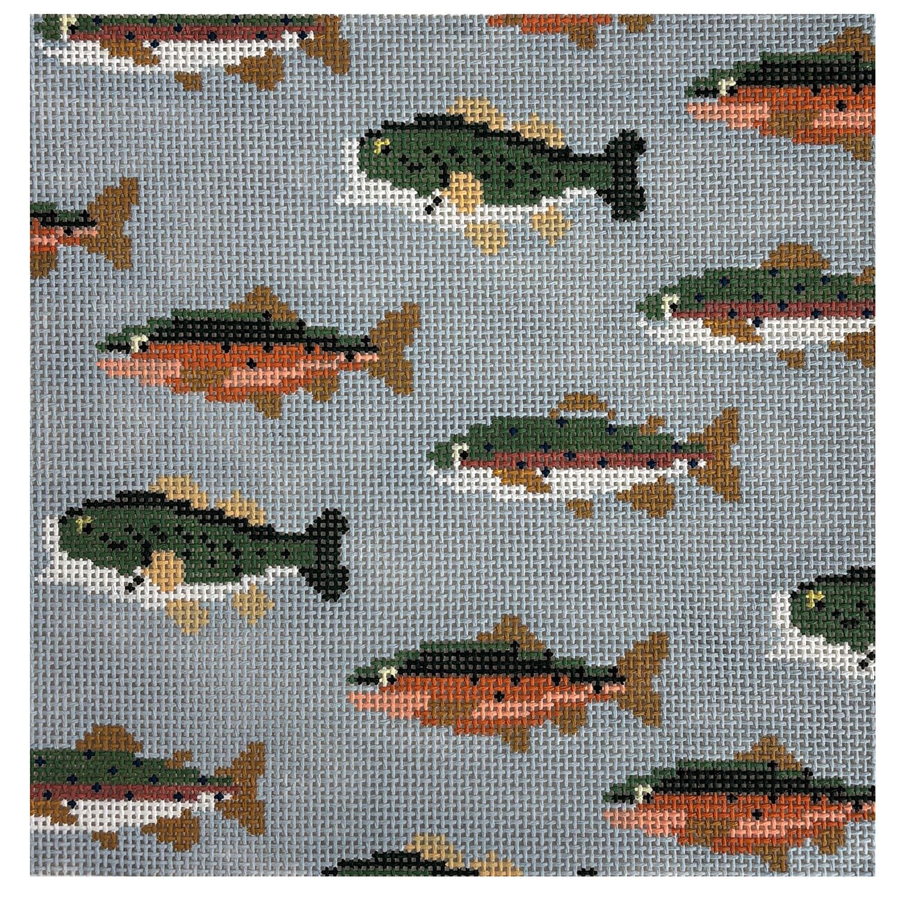 Stream of Fish Painted Canvas Dogwood Needlepoint  - 1