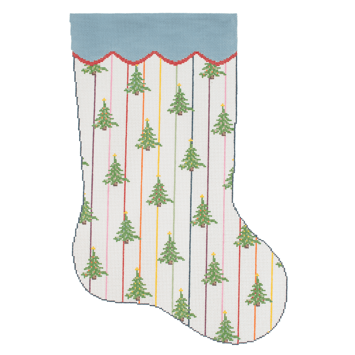 Striped Tree Stocking Painted Canvas Goodpoint Needlepoint  - 1