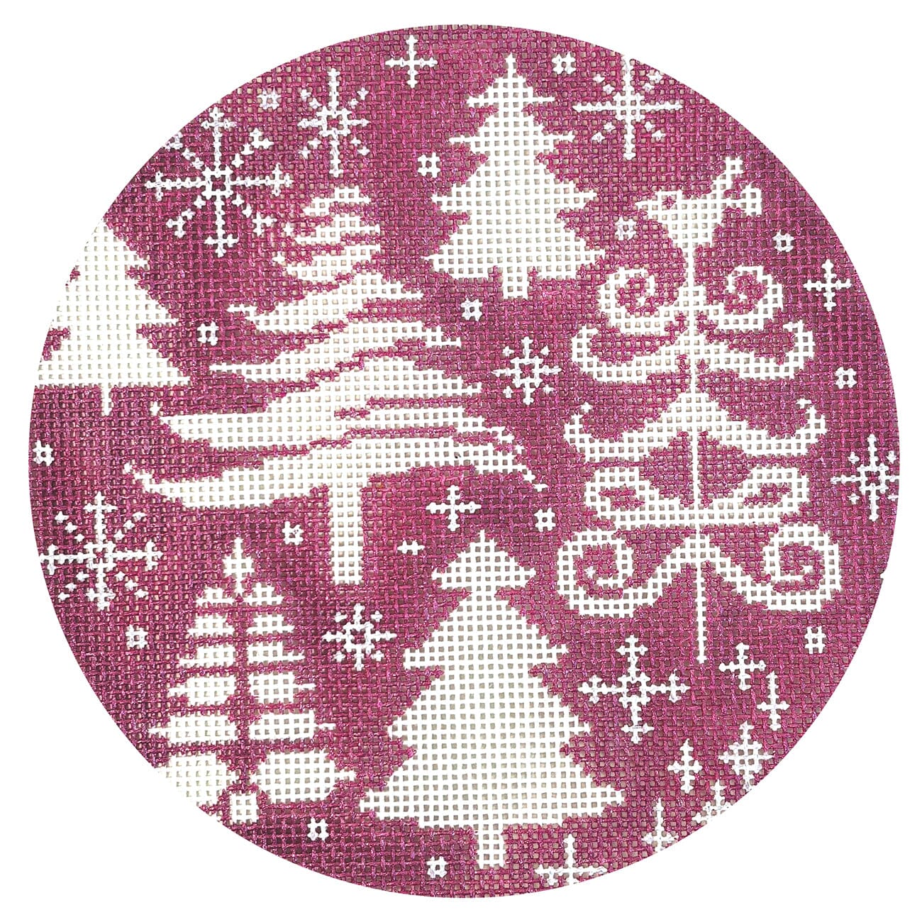 Stylized Trees on Pink Round Painted Canvas The Meredith Collection 
