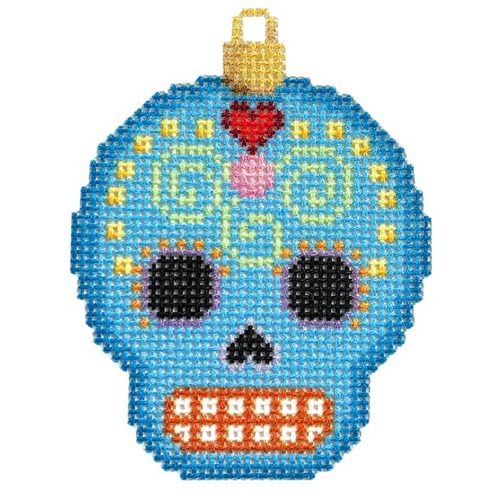 Sugar Skull Ornament/Blue Printed Canvas Two Sisters Needlepoint 