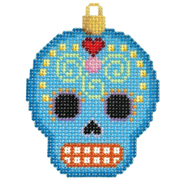 Sugar Skull Ornament/Blue Printed Canvas Two Sisters Needlepoint 
