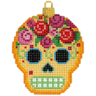 Sugar Skull Ornament/Gold Printed Canvas Two Sisters Needlepoint 
