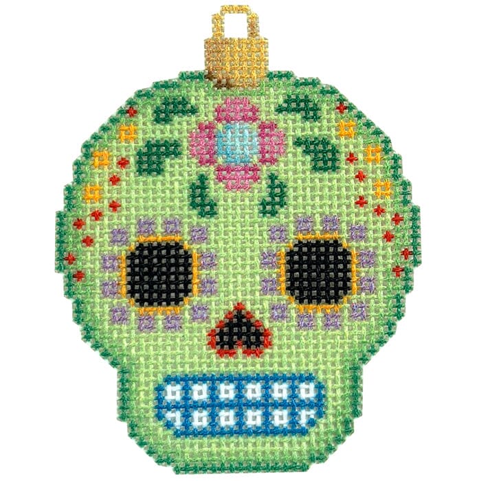 Sugar Skull Ornament/Lime Printed Canvas Two Sisters Needlepoint 