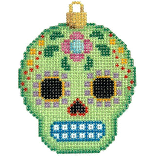 Sugar Skull Ornament/Lime Printed Canvas Two Sisters Needlepoint 
