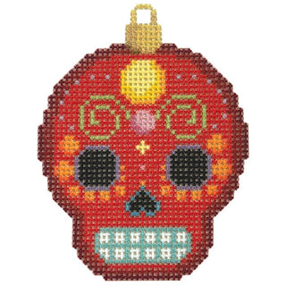 Sugar Skull Ornament/Red Printed Canvas Two Sisters Needlepoint 
