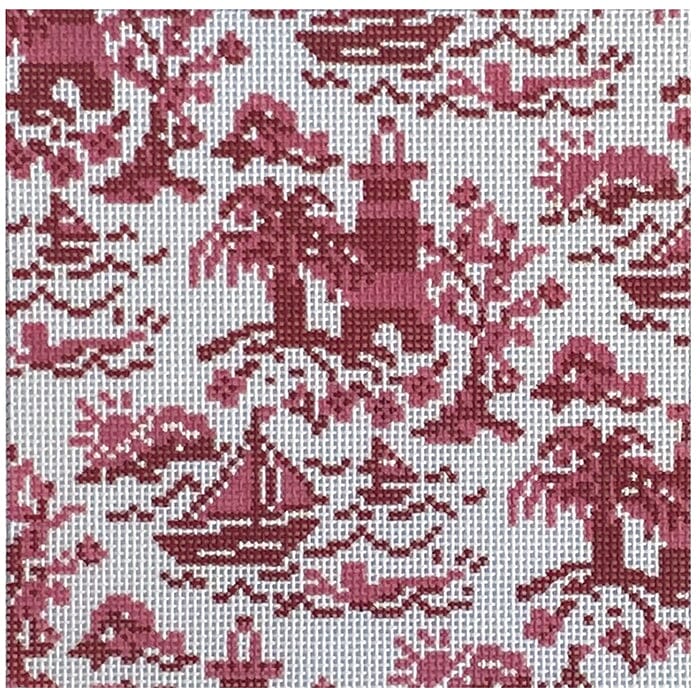 Summer Toile Mini Insert Red Square Painted Canvas Rachel Barri Designs  - 1